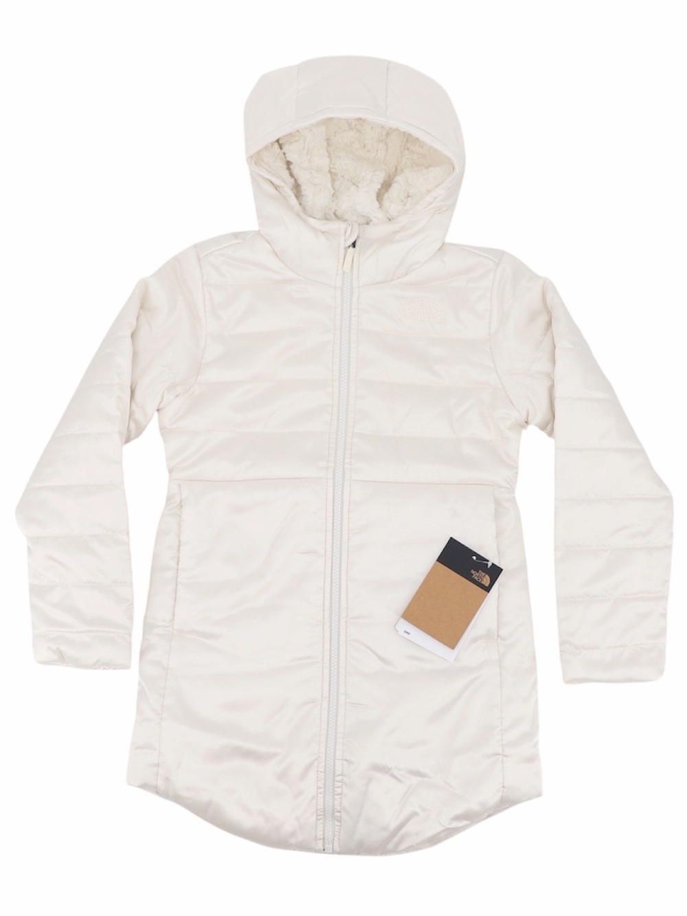 New The North Face Small 7/8 Girls Mossbud Reversible Parka Jacket Garden White